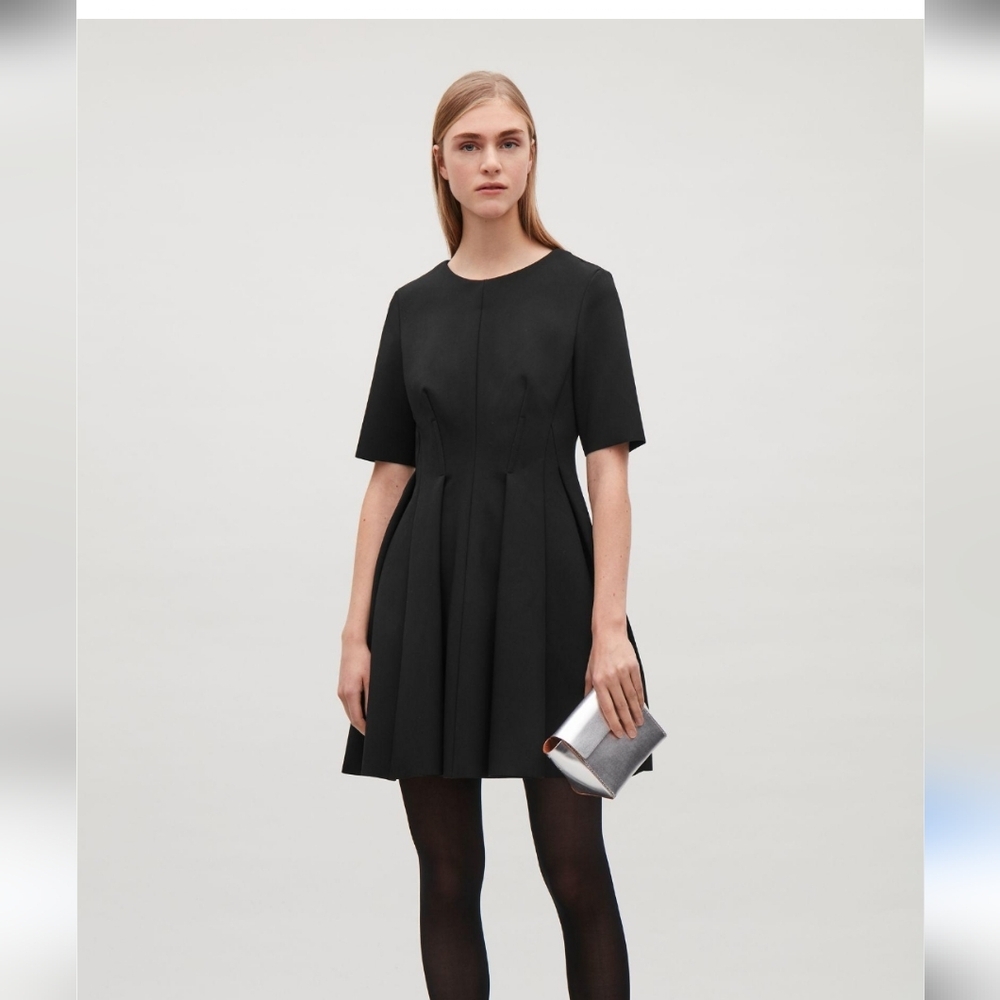 COS Black Pleated Mini Dress